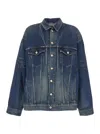 Balenciaga Blue Jacket With Classic Collar And Maxi Logo Print On The Rear In Denim Man In Whisker