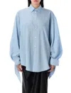 Balenciaga Women Embroidered Viscose Blend Oversize Shirt In Blue