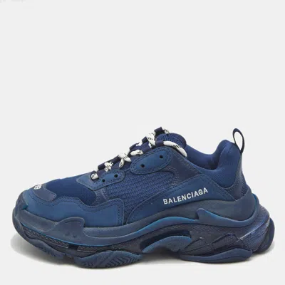 Pre-owned Balenciaga Blue Leather And Mesh Triple S Clear Sneakers Size 39