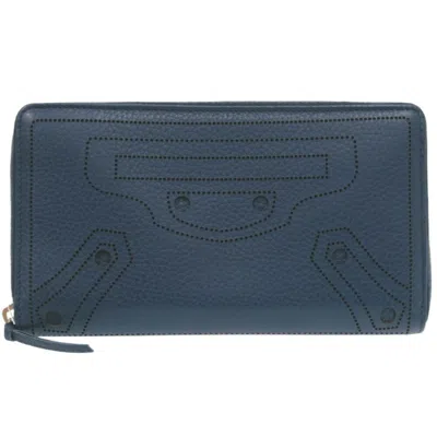 Pre-owned Balenciaga Blue Leather Long Wallet (bi-fold) ()