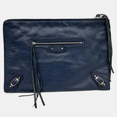 Pre-owned Balenciaga Blue Leather Motor Clutch