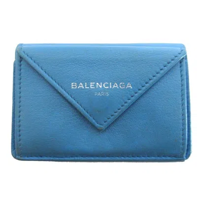 Pre-owned Balenciaga Blue Leather Wallet (tri-fold) ()