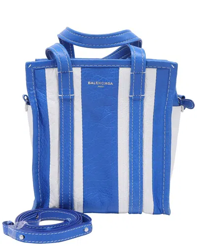 Balenciaga Blue Leather Xs Bazar Stripe Tote (authentic Pre-loved)