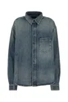 Balenciaga Blue Oversized Shirt With Chest Pocket And Washed Effect In Cotton Woman In Blue