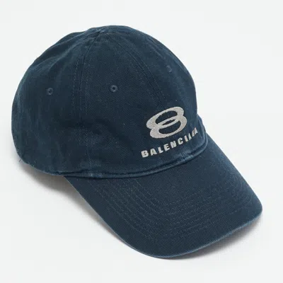 Pre-owned Balenciaga Blue Logo Embroidered Fabric Baseball Cap S