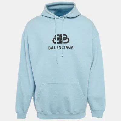 Pre-owned Balenciaga Blue Logo Print Cotton Hoodie S