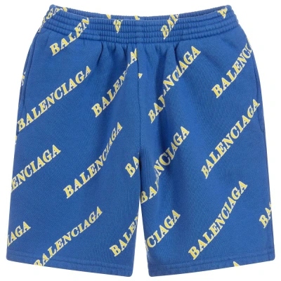 Balenciaga Kids' Blue Logo Printed Shorts