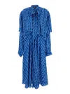 Balenciaga Blue Long Dress With All-over Print And Bow Closure In Fabric Woman In Multicolor