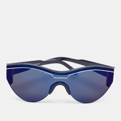 Pre-owned Balenciaga Blue Mirrored Bb0004s Ski Cat Eye Sunglasses