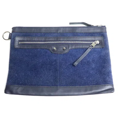 Pre-owned Balenciaga Blue Navy Suede Clutch Bag ()