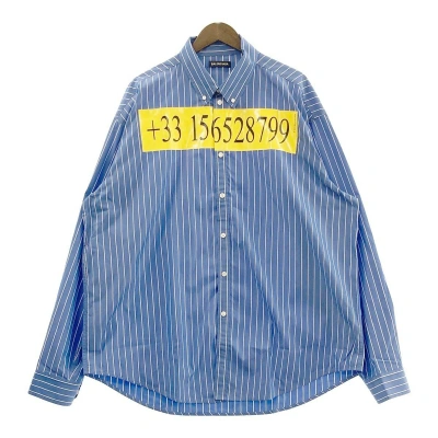 Pre-owned Balenciaga Blue Number Print Striped Shirt