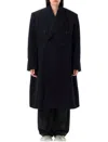 Balenciaga Blue Oversized Double Breasted Coat In Black