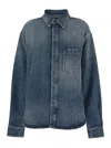 Balenciaga Blue Oversized Shirt With Chest Pocket And Washed Effect In Cotton Woman