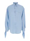 Balenciaga Blue Oversized Shirt With Embroidered Logo On The Front And Knotted Cuffs In Viscose Blen In Multicolor