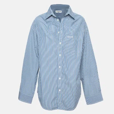 Pre-owned Balenciaga Blue Pinstripe Cotton Oversized Shirt Xs
