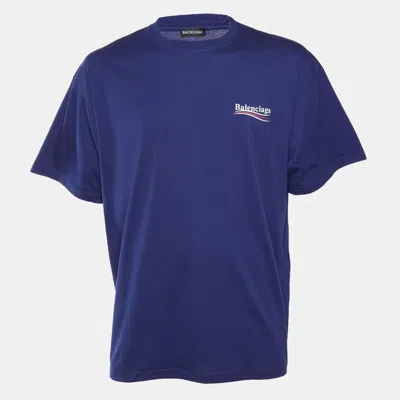 Pre-owned Balenciaga Blue Political Campaign Print Jersey T-shirt L