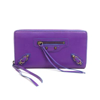 Pre-owned Balenciaga Blue Purple Leather Long Wallet (bi-fold) () In Blue, Purple