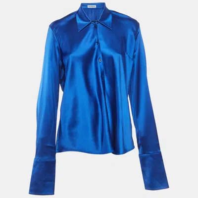 Pre-owned Balenciaga Blue Satin Long Sleeve Shirt L