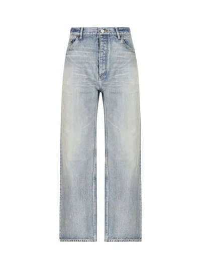 Balenciaga Blue Straight-leg Jeans With Contrast Stitching For Women
