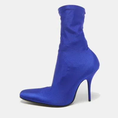 Pre-owned Balenciaga Blue Stretch Fabric Ankle Length Boots Size 38.5