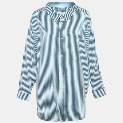 Pre-owned Balenciaga Blue Stripe Cotton Poplin Swing Shirt S