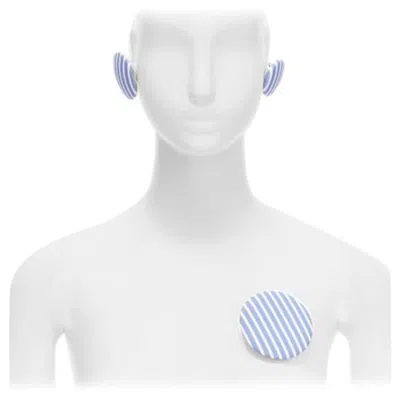 Pre-owned Balenciaga Blue Stripes Fabric Round Badges Studs Earrings Set 3