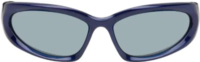 Balenciaga Blue Swift Oval Sunglasses In Blue-blue-blue