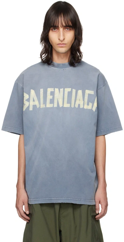 Balenciaga Blue Tape Type T-shirt In 4530 Faded Blue