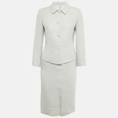 Pre-owned Balenciaga Blue Tweed Buttoned Skirt Suit M