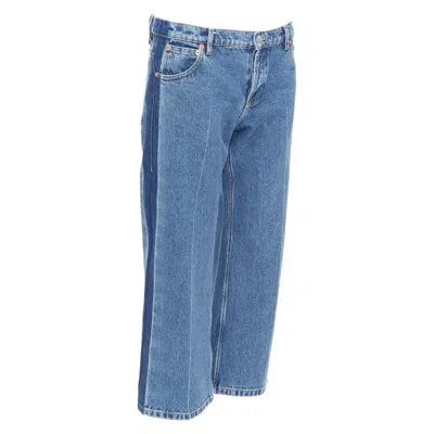 Pre-owned Balenciaga Blue Washed Contrast Side Low Waist Wide Cropped Jeans Fr36 S