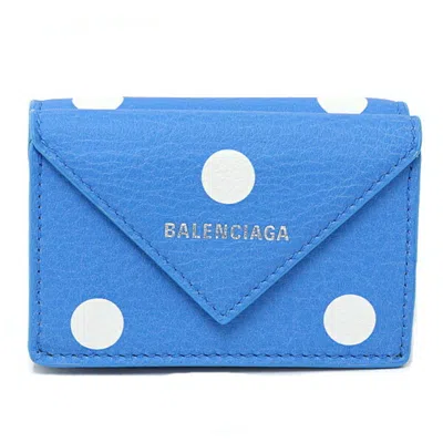 Pre-owned Balenciaga Blue White Leather Wallet (tri-fold) () In Multi