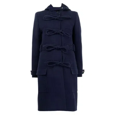 Pre-owned Balenciaga Blue Wool Blend Bow Detail Hodded Duffle Coat Jacket 38 S