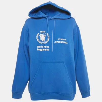 Pre-owned Balenciaga Blue World Food Programme Logo Print Cotton Hoodie Xs