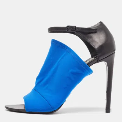 Pre-owned Balenciaga Blue/black Neoprene And Leather Glove Sandals Size 38.5