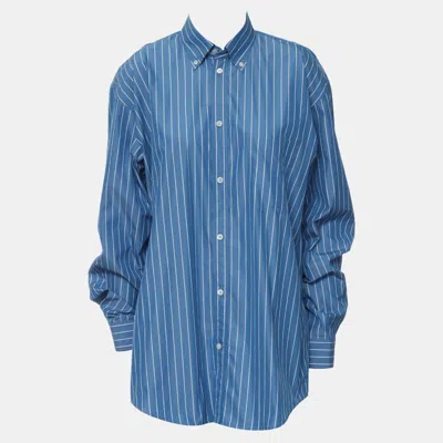 Pre-owned Balenciaga Blue/white Cotton Striped Oversized Shirt