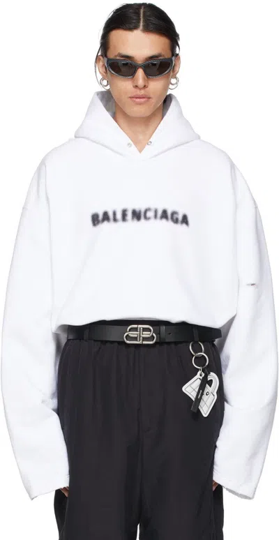 Pre-owned Balenciaga Blurry Logo Oversized Distressed Hoodie In White