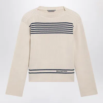 Balenciaga Boat-neck Ribbed Cotton Sweater In Neutral