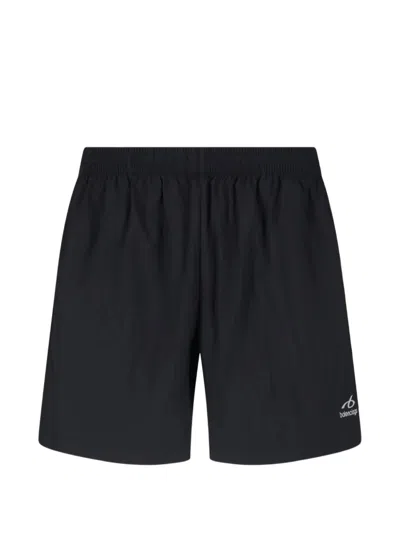 Balenciaga Men Black Logo Swim Shorts In Animal Print