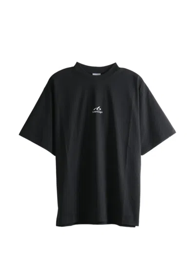 Balenciaga Cotton T-shirt With Small Center Chest Logo In Black
