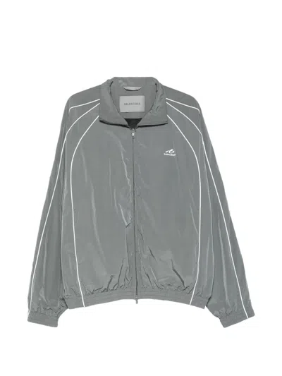Balenciaga Cotton Blend Sweatshirt Jacket High Neck In Gray
