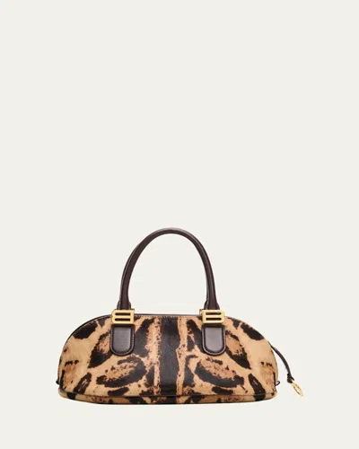 Balenciaga Bolero Mini Leopard-print Calf Hair Bowling Bag In Natural