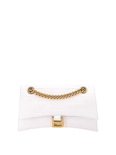 Balenciaga Croco Leather Shoulder Bag With Metal Monogram In White