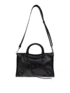 Balenciaga Leather Shoulder Bag With Front Zip Pocket In Black