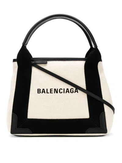 Balenciaga Navy Cabas Xs Tote Bag In White