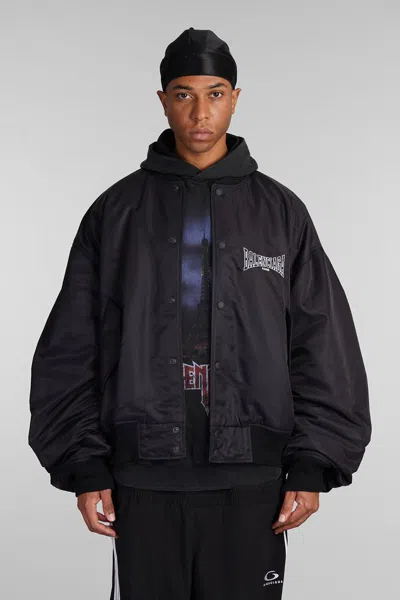 Balenciaga Men's Embroidered Varsity Jacket In Black