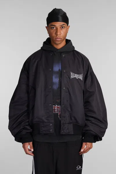 Balenciaga Men's Embroidered Varsity Jacket In Black