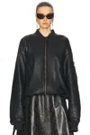 Balenciaga Black Leather Bomber Jacket In Black