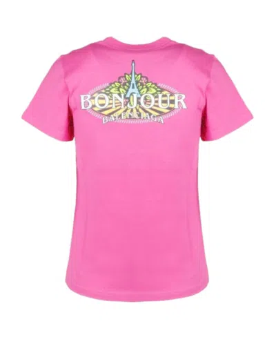 Balenciaga Bonjour Logo T-shirt In Pink