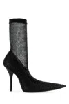 Balenciaga Black Nappa Leather And Mesh Avenue Ankle Boots In Black