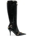 Balenciaga Crocodile Effect Leather Stiletto Heel Boots In Black